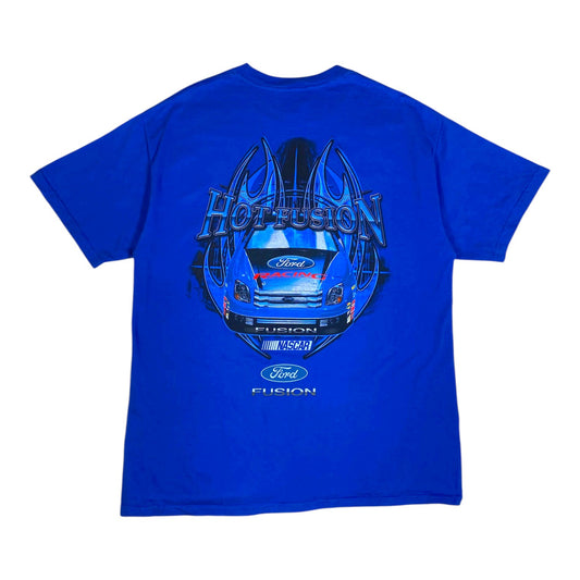 Digg It Thrift & Vintage blue Ford Fusion NASCAR graphic t-shirt with Hot Fusion print on the back