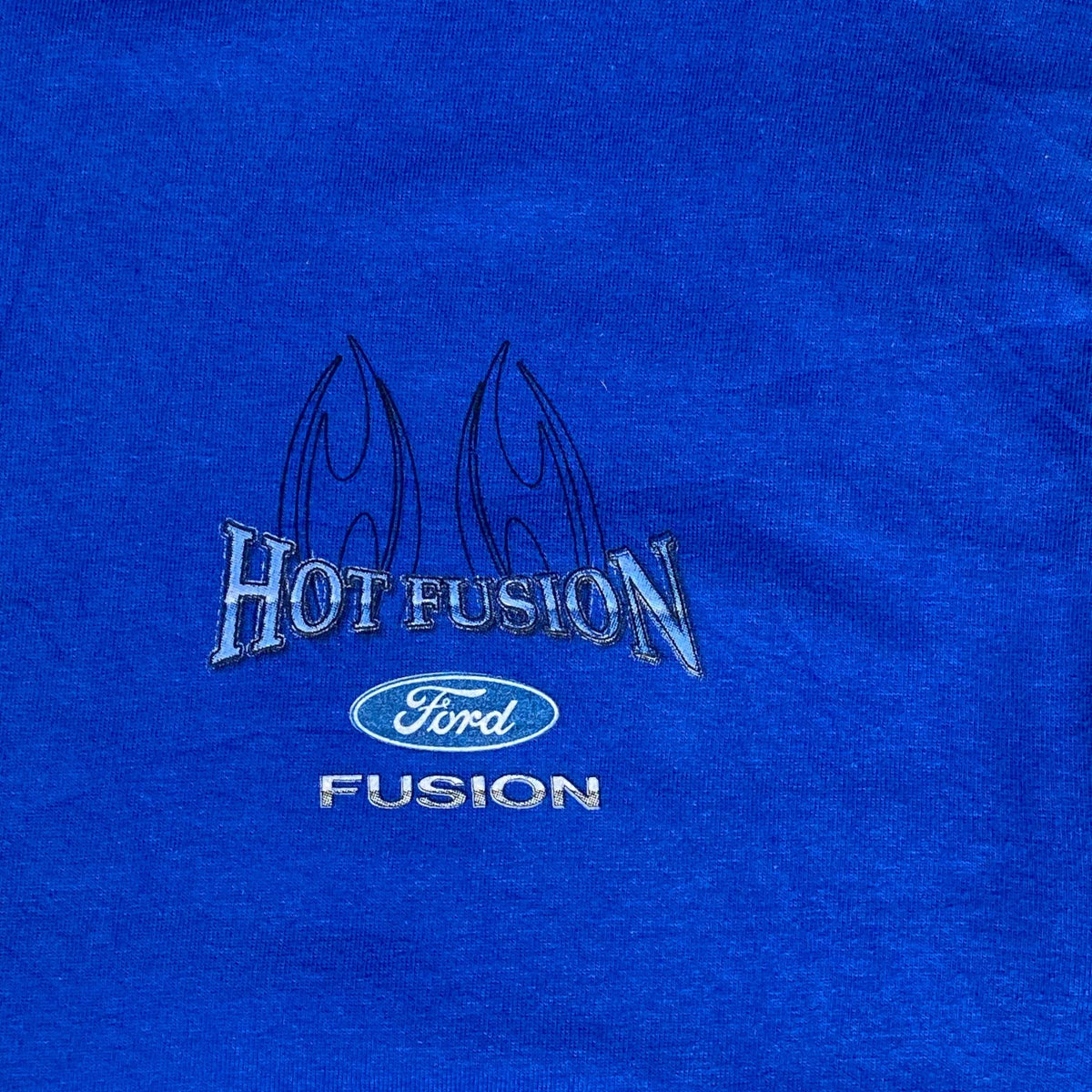 Digg It Thrift & Vintage blue Ford Fusion Hot Fusion NASCAR graphic t-shirt with tribal flame accents