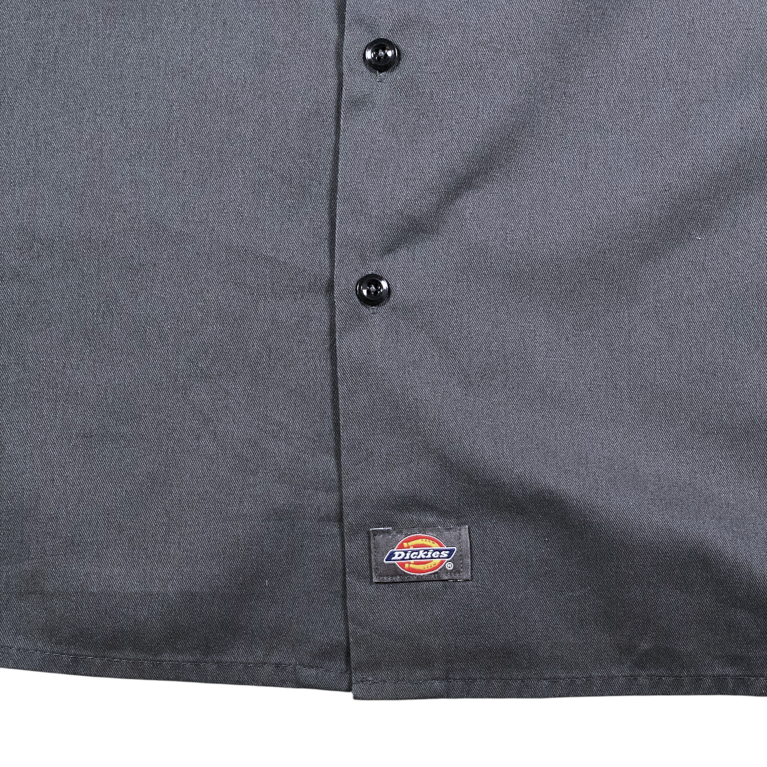 Digg It Thrift & Vintage gray Dickies Halliburton short sleeve work shirt with black buttons and logo patch