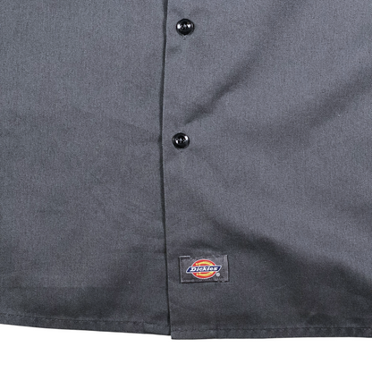 Digg It Thrift & Vintage gray Dickies Halliburton short sleeve work shirt with black buttons and logo patch