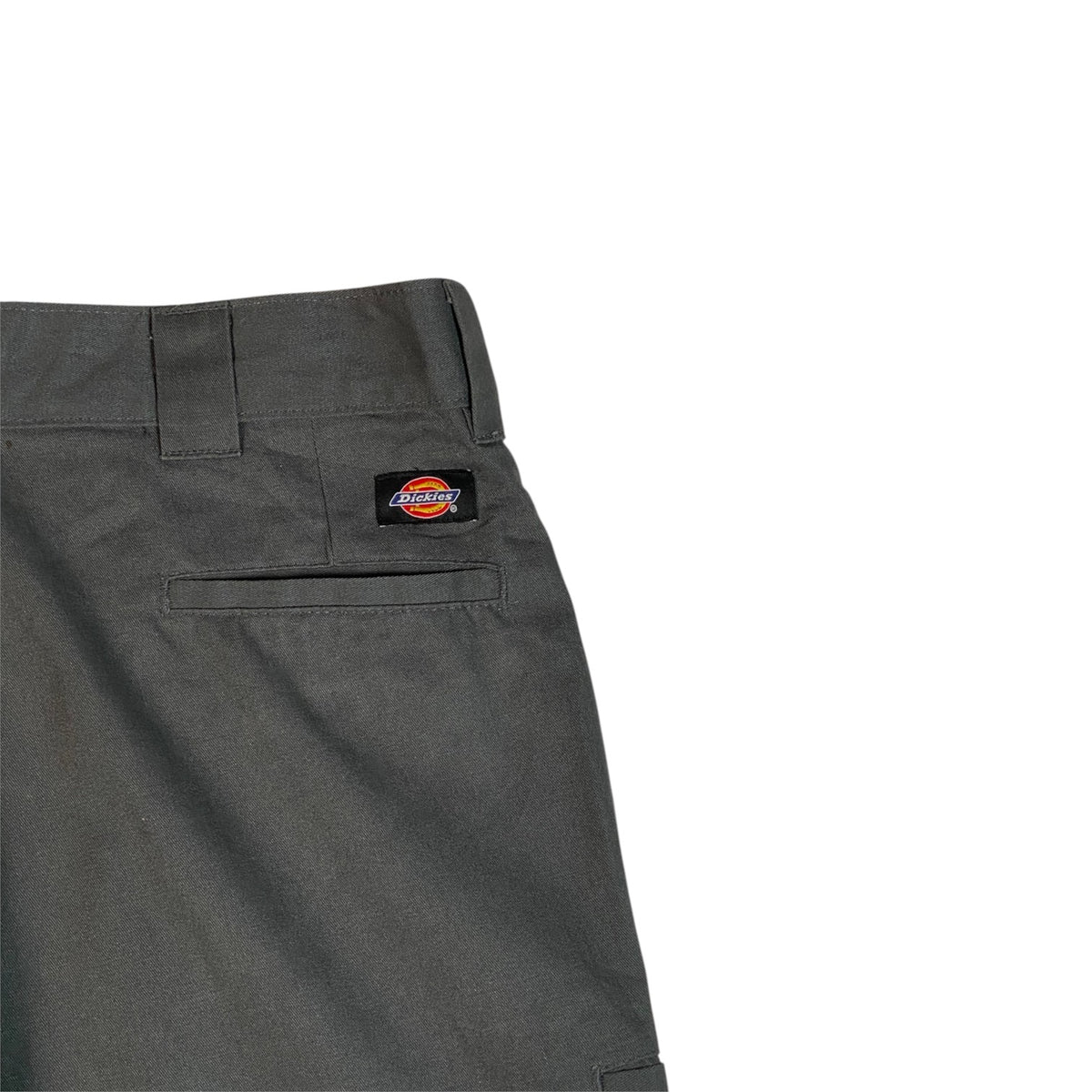 Digg It Thrift & Vintage grey Dickies FLEX loose fit cargo shorts with a branded logo patch on the back pocket