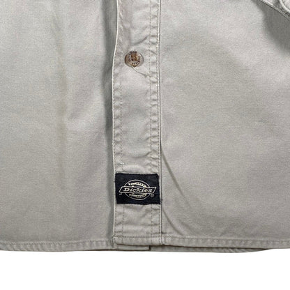 Digg It Thrift & Vintage grey Dickies outdoor shirt featuring a button-down front and branded logo patch
