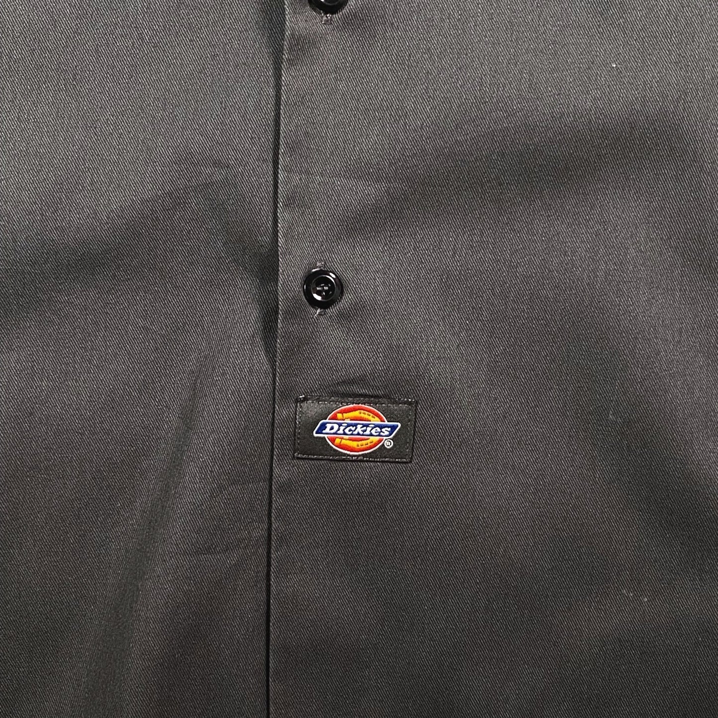 Digg It Thrift & Vintage grey Dickies work shirt with button-down front and branded patch detail