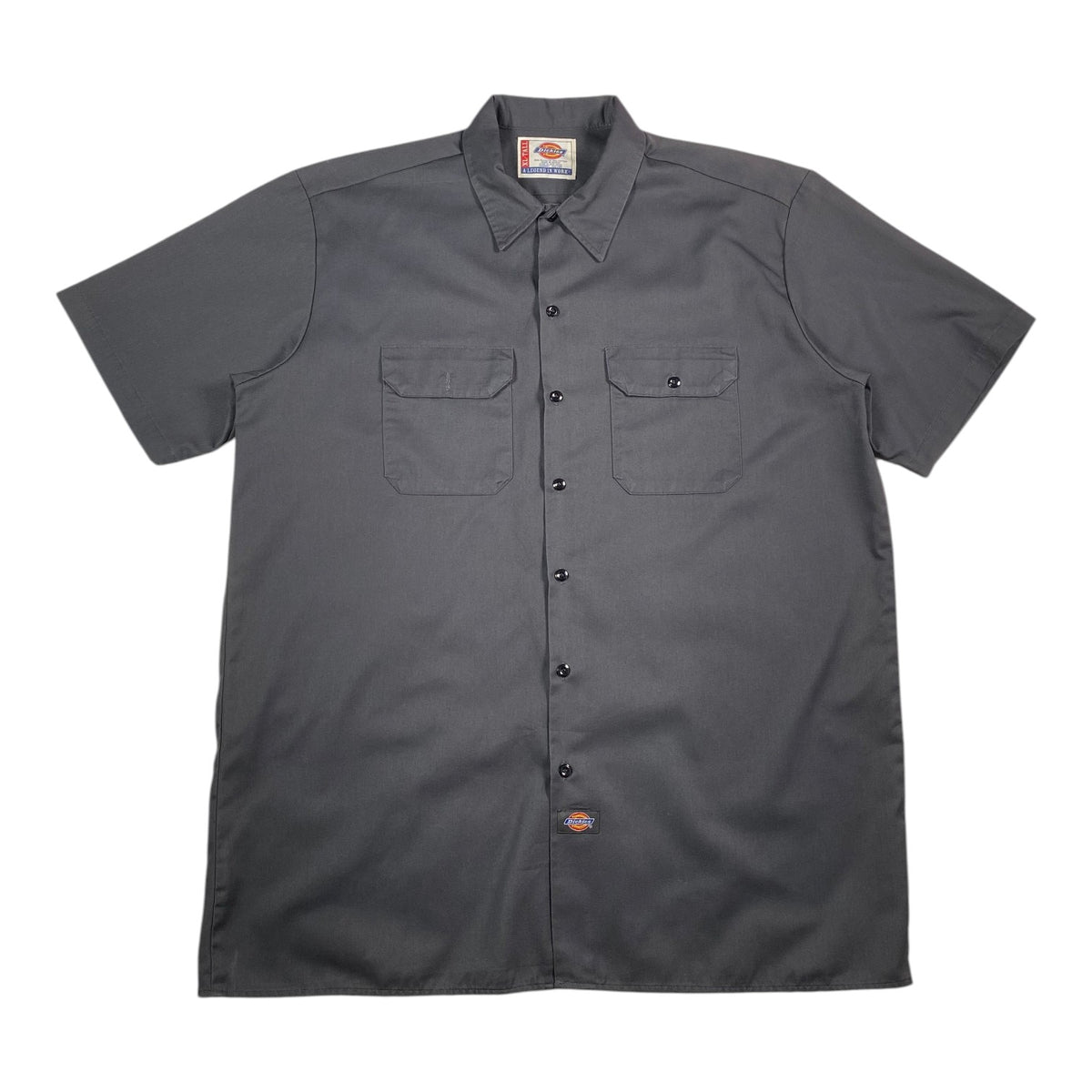 Digg It Thrift & Vintage grey Dickies short sleeve work shirt with button-down front and dual chest pockets