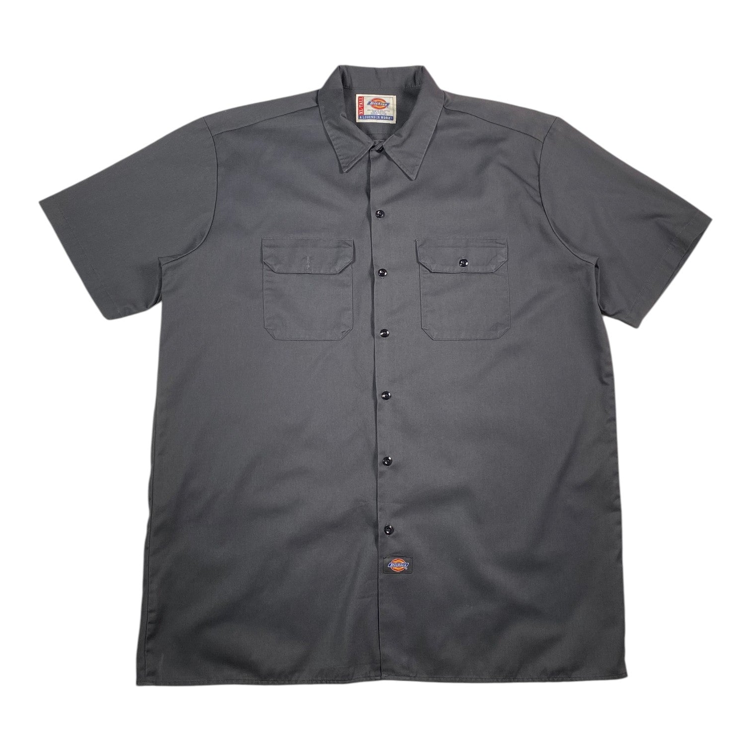 Digg It Thrift & Vintage grey Dickies short sleeve work shirt with button-down front and dual chest pockets