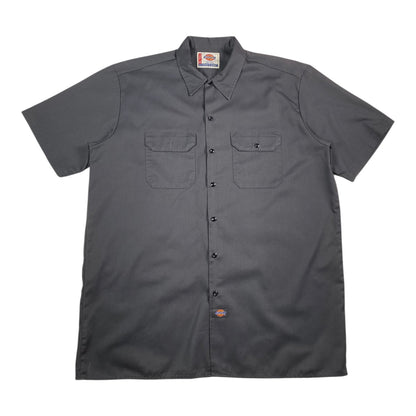 Digg It Thrift & Vintage grey Dickies short sleeve work shirt with button-down front and dual chest pockets