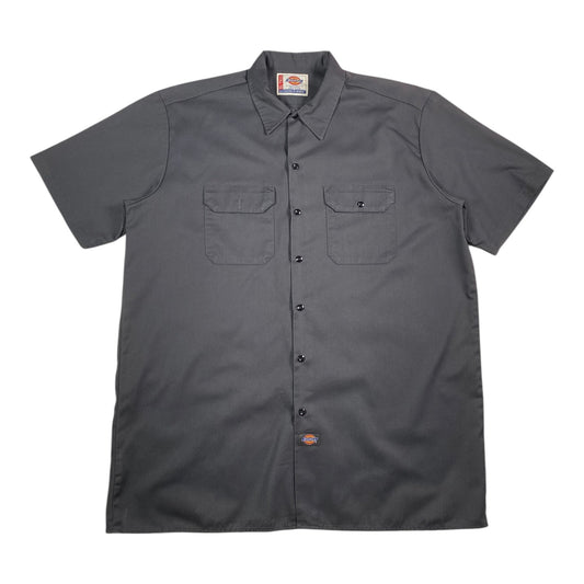 Digg It Thrift & Vintage grey Dickies short sleeve work shirt with button-down front and dual chest pockets
