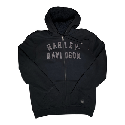 Digg It Thrift & Vintage black Harley-Davidson full-zip hoodie with sherpa lining and front pockets