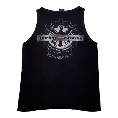 Digg It Thrift & Vintage black Harley-Davidson Harley Station Germany graphic tank top, fits like a size medium.