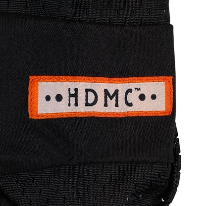 Digg It Thrift & Vintage black mesh football jersey featuring an orange and white HDMC logo patch