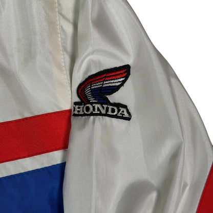Digg It Thrift & Vintage white Honda racing windbreaker jacket with red and blue stripes and embroidered logo patch