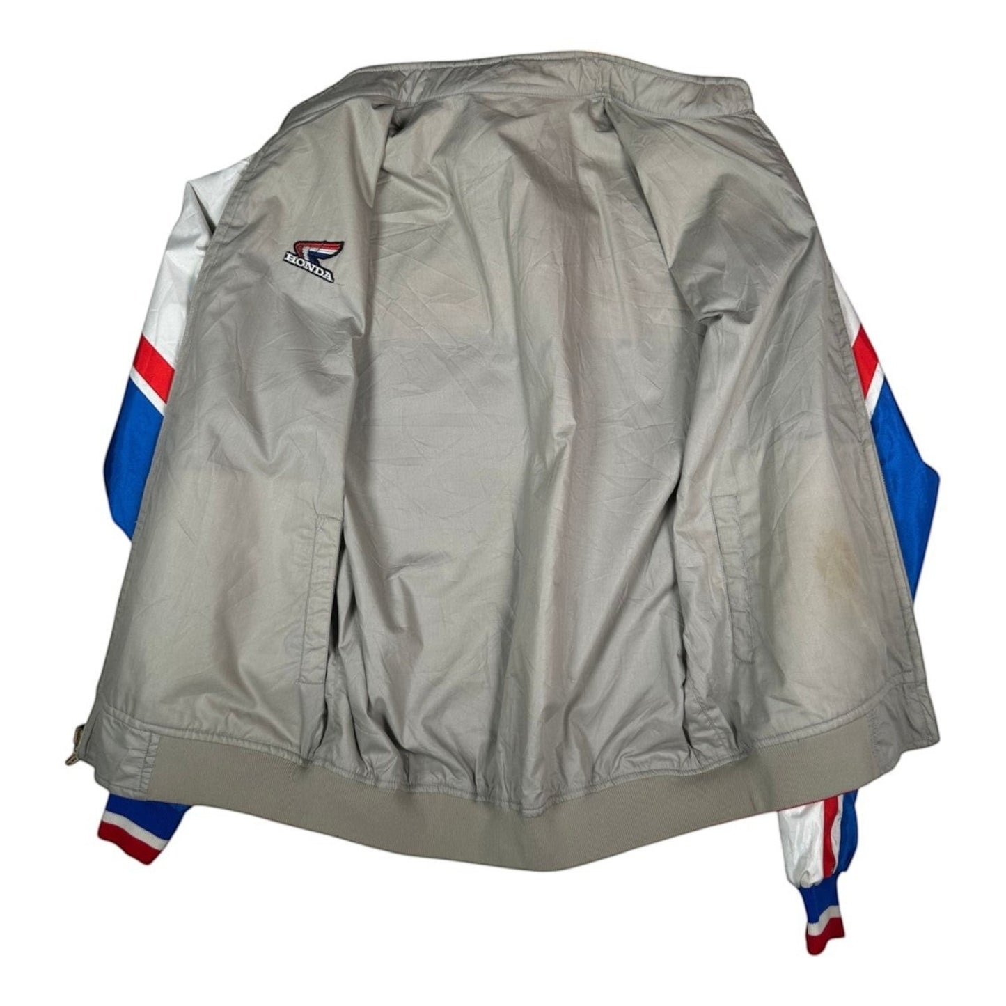 Digg It Thrift & Vintage reversible Honda racing windbreaker jacket in grey with red and blue sleeve accents
