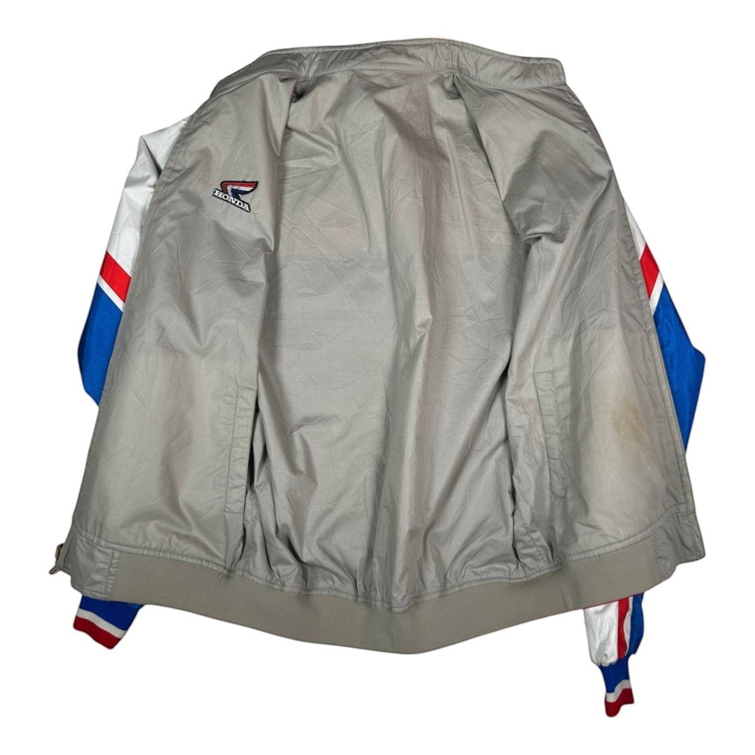 Digg It Thrift & Vintage reversible Honda racing windbreaker jacket in grey with red and blue sleeve accents