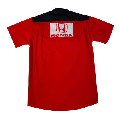 Digg It Thrift & Vintage Honda Racing short sleeve work shirt in red with black shoulder panel and back logo