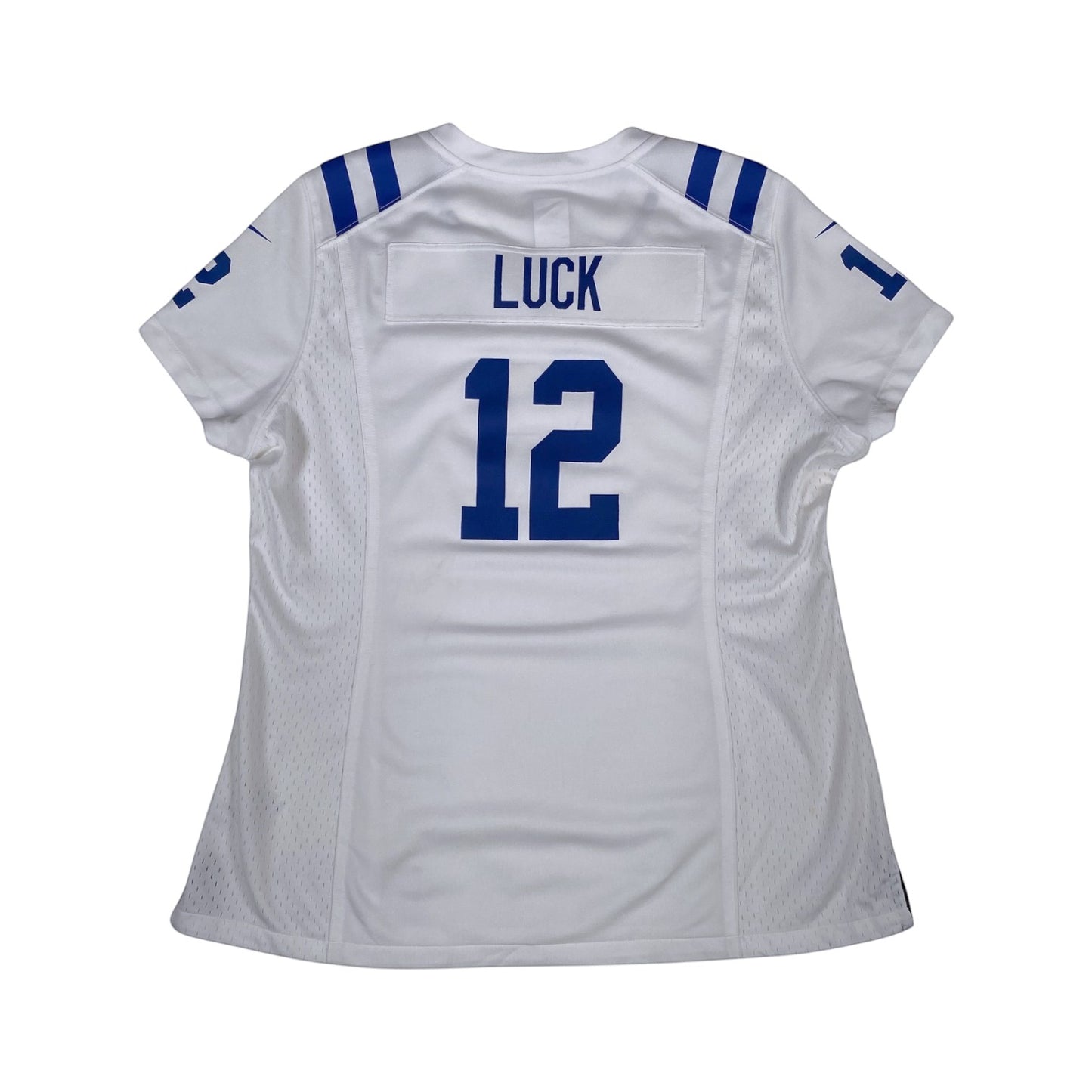Digg It Thrift & Vintage white Indianapolis Colts Andrew Luck number 12 NFL jersey with blue lettering