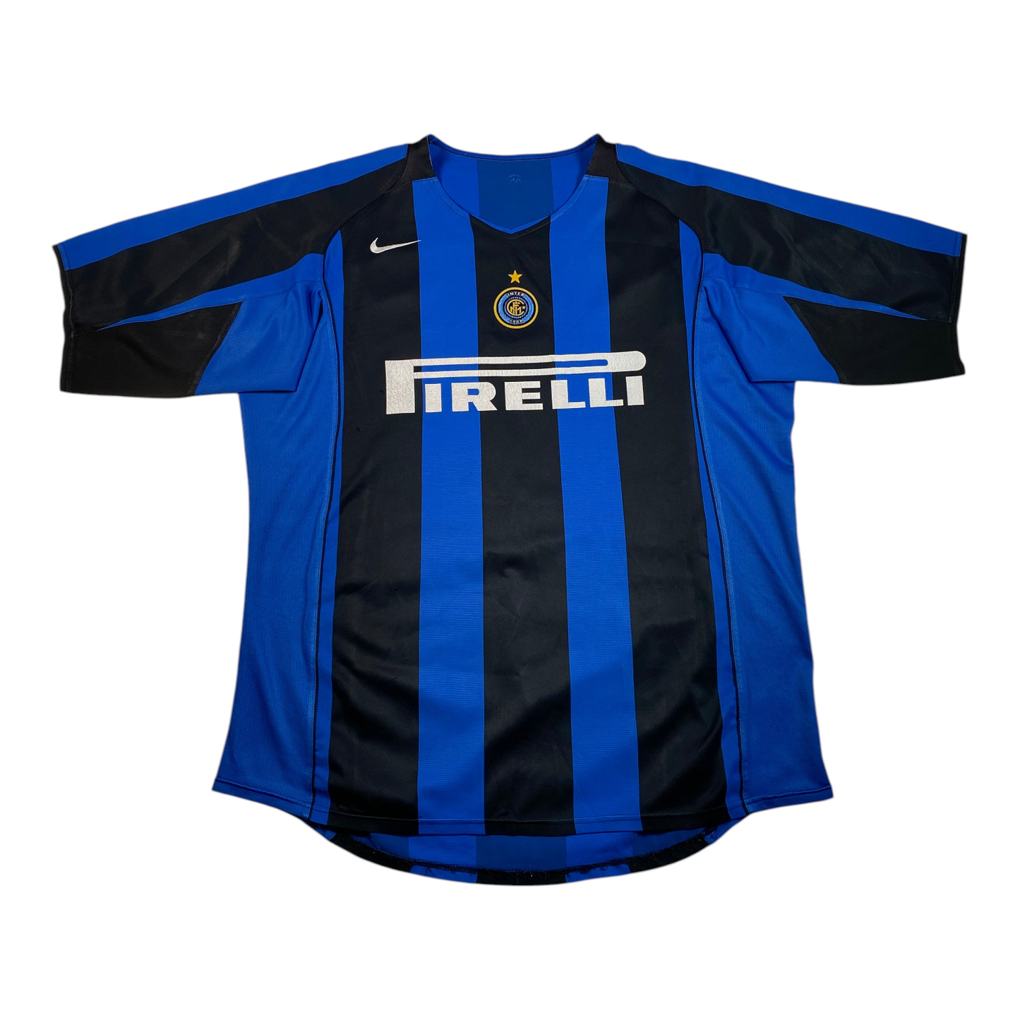 Digg It Thrift & Vintage 2002-2003 Nike Inter Milan home football shirt in blue and black with Pirelli sponsor logo