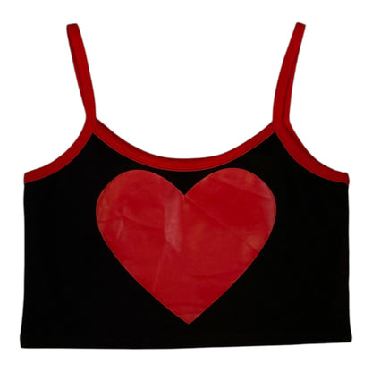 Digg It Thrift & Vintage Jawbreaker black crop top with a large red heart graphic and red spaghetti straps