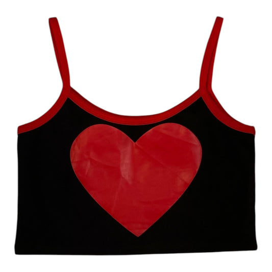 Digg It Thrift & Vintage Jawbreaker black crop top with a large red heart graphic and red spaghetti straps