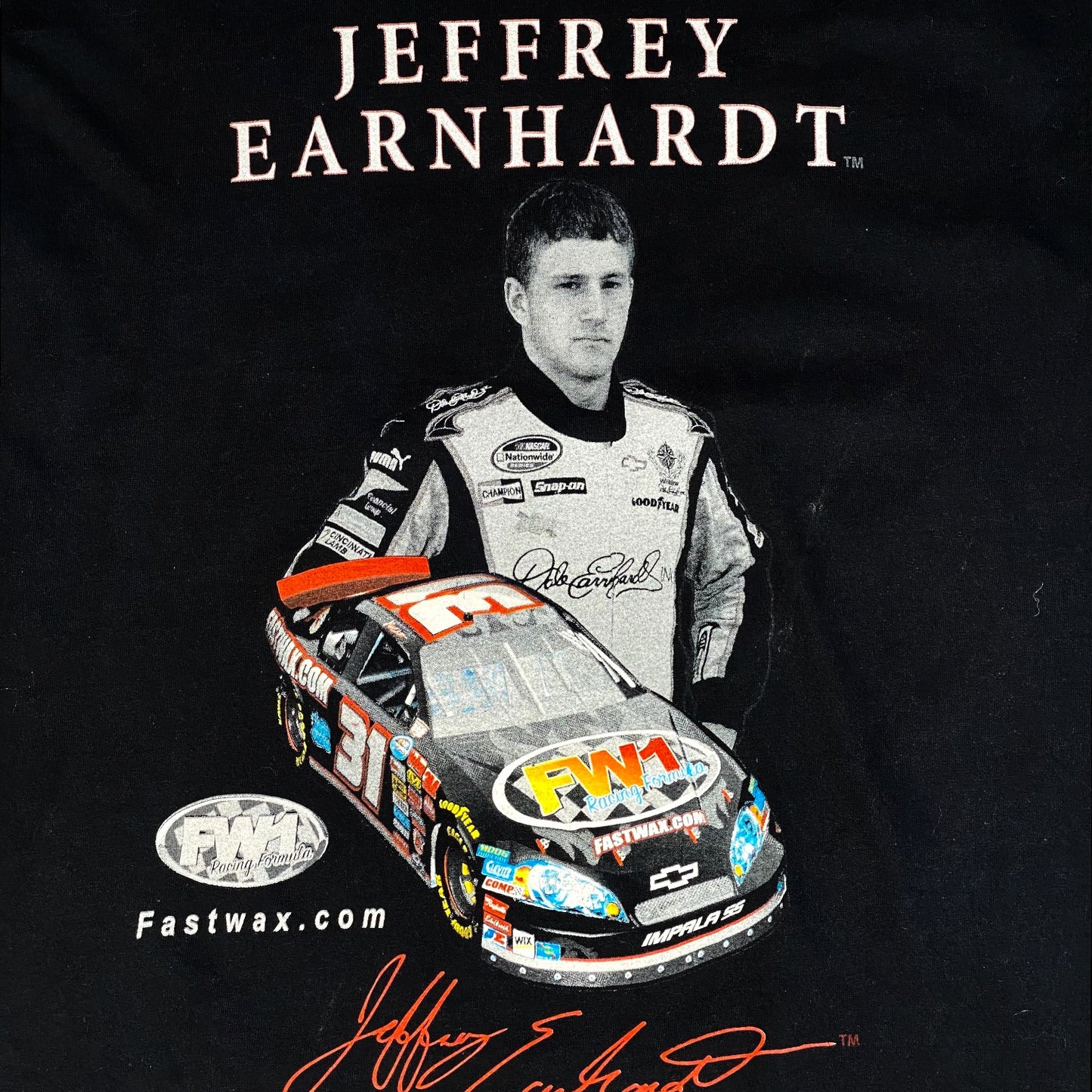 Digg It Thrift & Vintage black Chase Authentics Jeffrey Earnhardt NASCAR t-shirt with race car graphic and signature