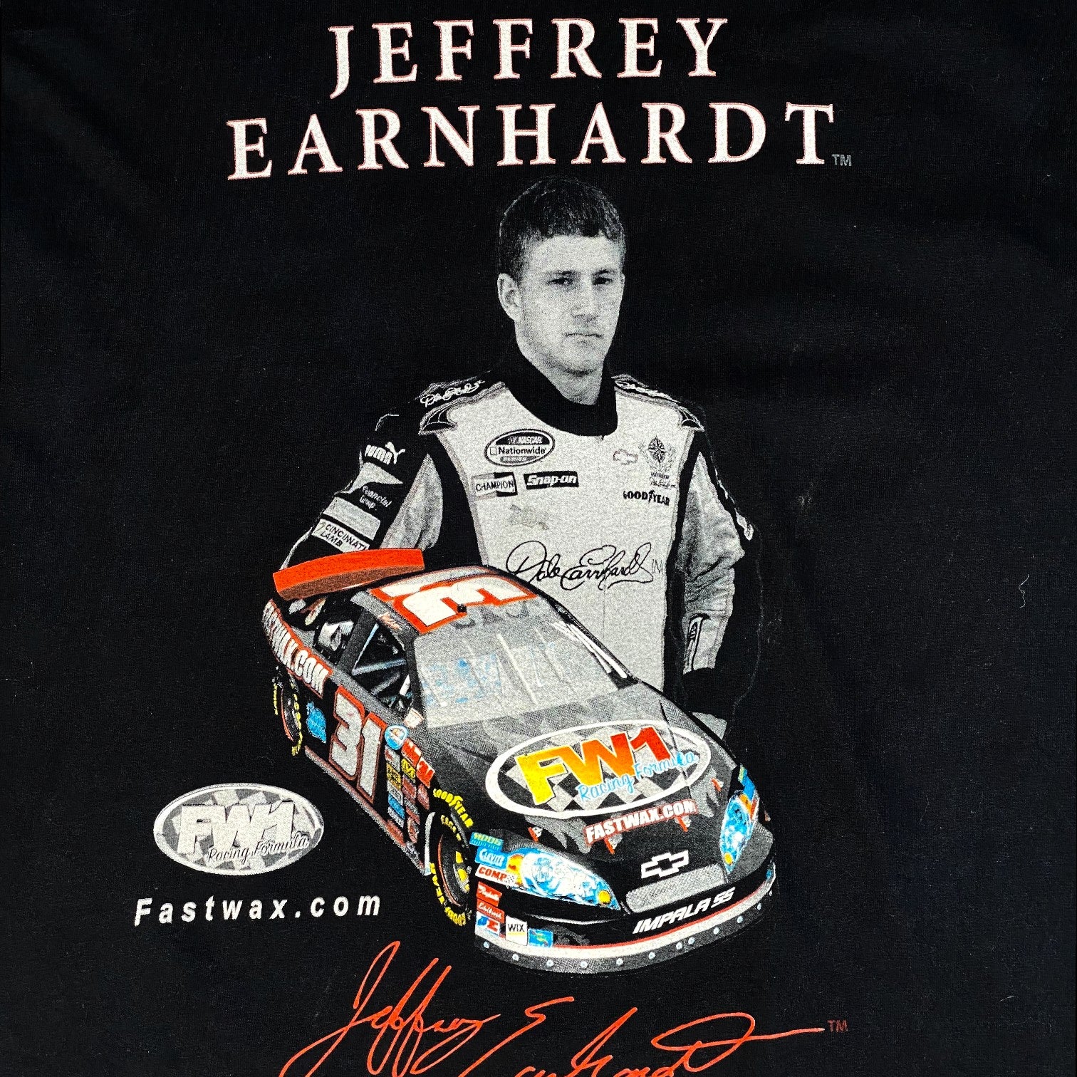 Digg It Thrift & Vintage black Chase Authentics Jeffrey Earnhardt NASCAR t-shirt with race car graphic and signature