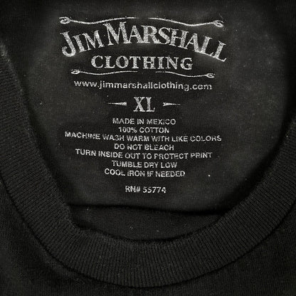 Digg It Thrift & Vintage black cotton t-shirt inner neck label with Jim Marshall Clothing branding and size XL