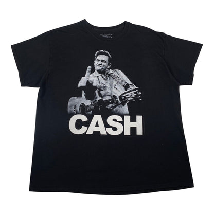 Digg It Thrift & Vintage black t-shirt featuring the iconic Johnny Cash San Quentin middle finger portrait graphic.