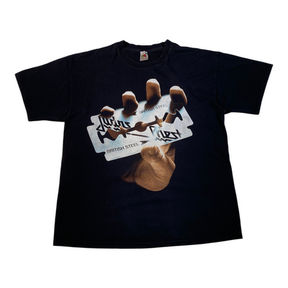 Digg It Thrift & Vintage black Judas Priest British Steel album cover graphic t-shirt with razor blade design