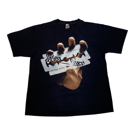 Digg It Thrift & Vintage black Judas Priest British Steel album cover graphic t-shirt with razor blade design