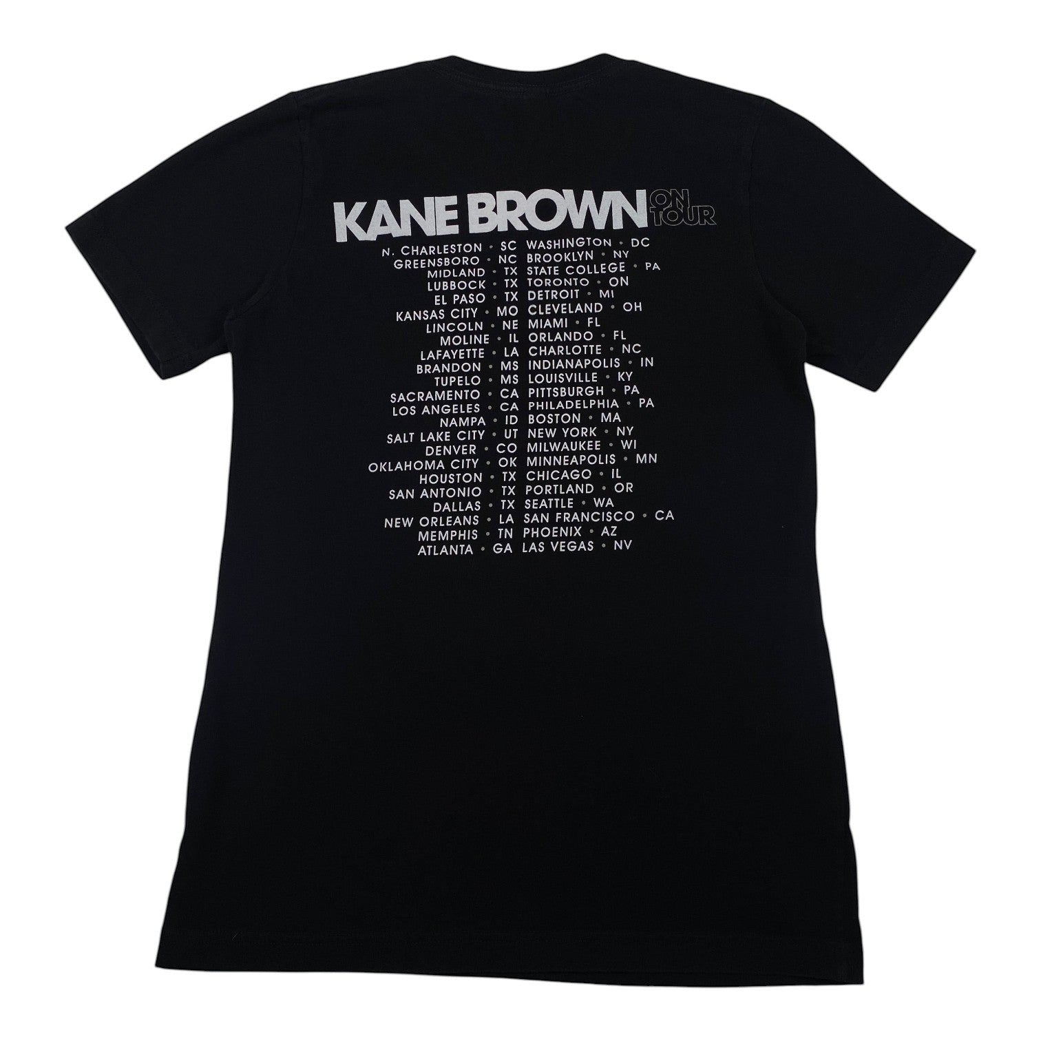 Digg It Thrift & Vintage black Kane Brown Live Forever tour concert t-shirt with white back print city list