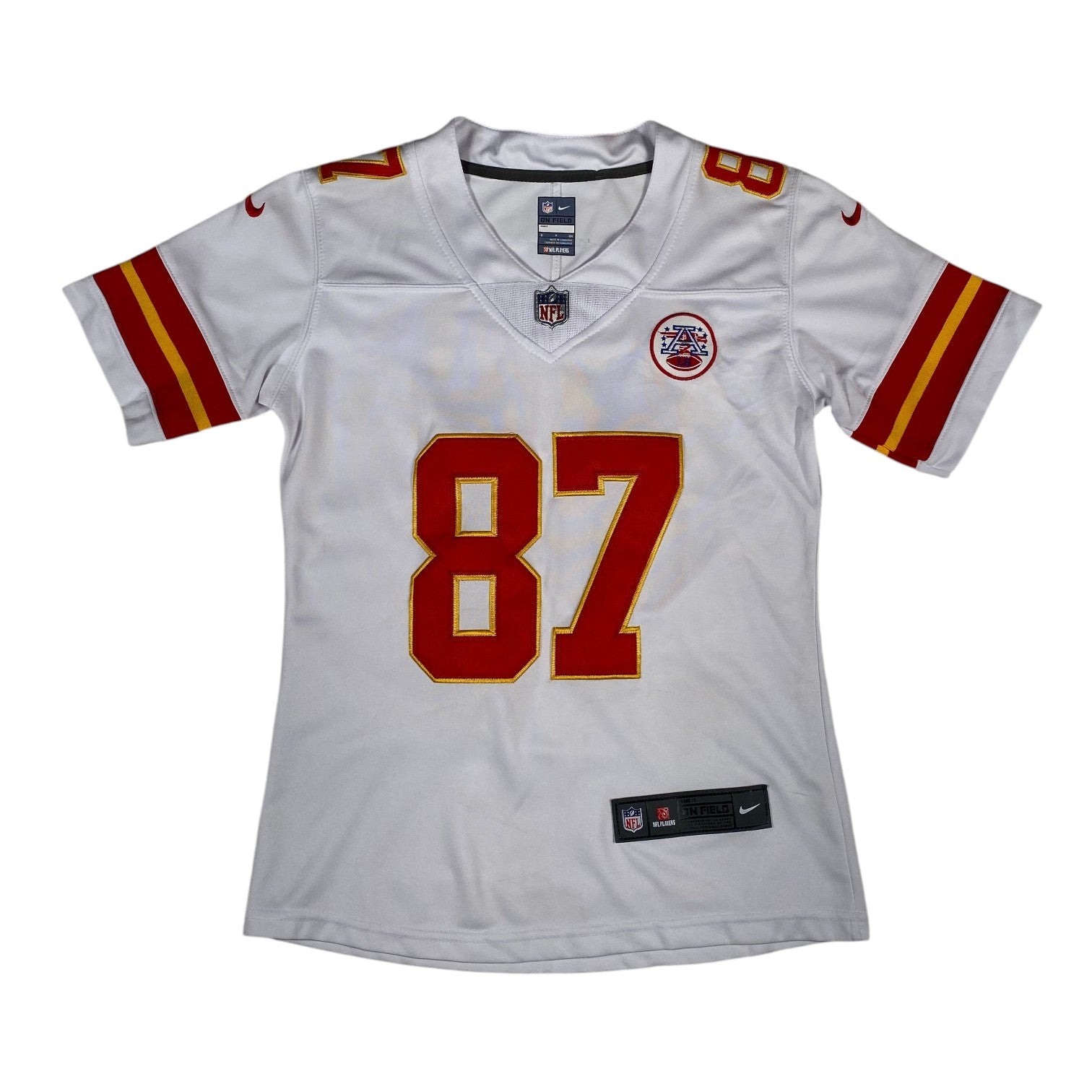 Digg It Thrift & Vintage white Kansas City Chiefs Travis Kelce 87 away jersey with red and gold details