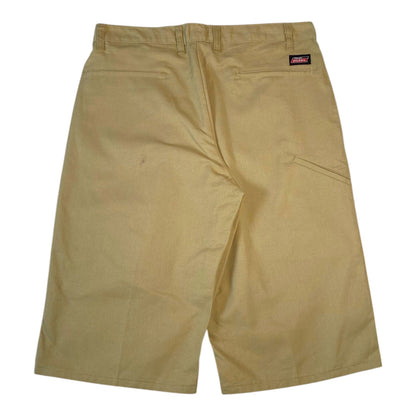 Digg It Thrift & Vintage khaki Dickies shorts with back pockets and logo patch, size 34