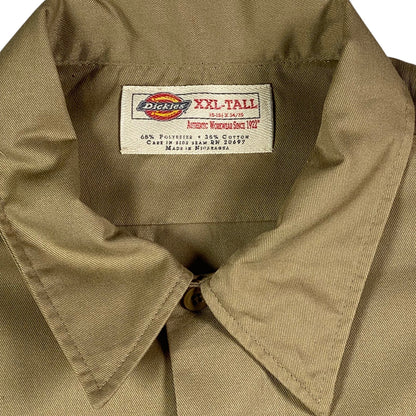 Digg It Thrift & Vintage khaki Dickies work shirt collar with XXL-Tall size tag and polyester cotton blend label