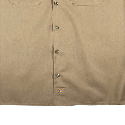 Digg It Thrift & Vintage desert sand khaki short sleeve work shirt with button-down front and Dickies logo tag