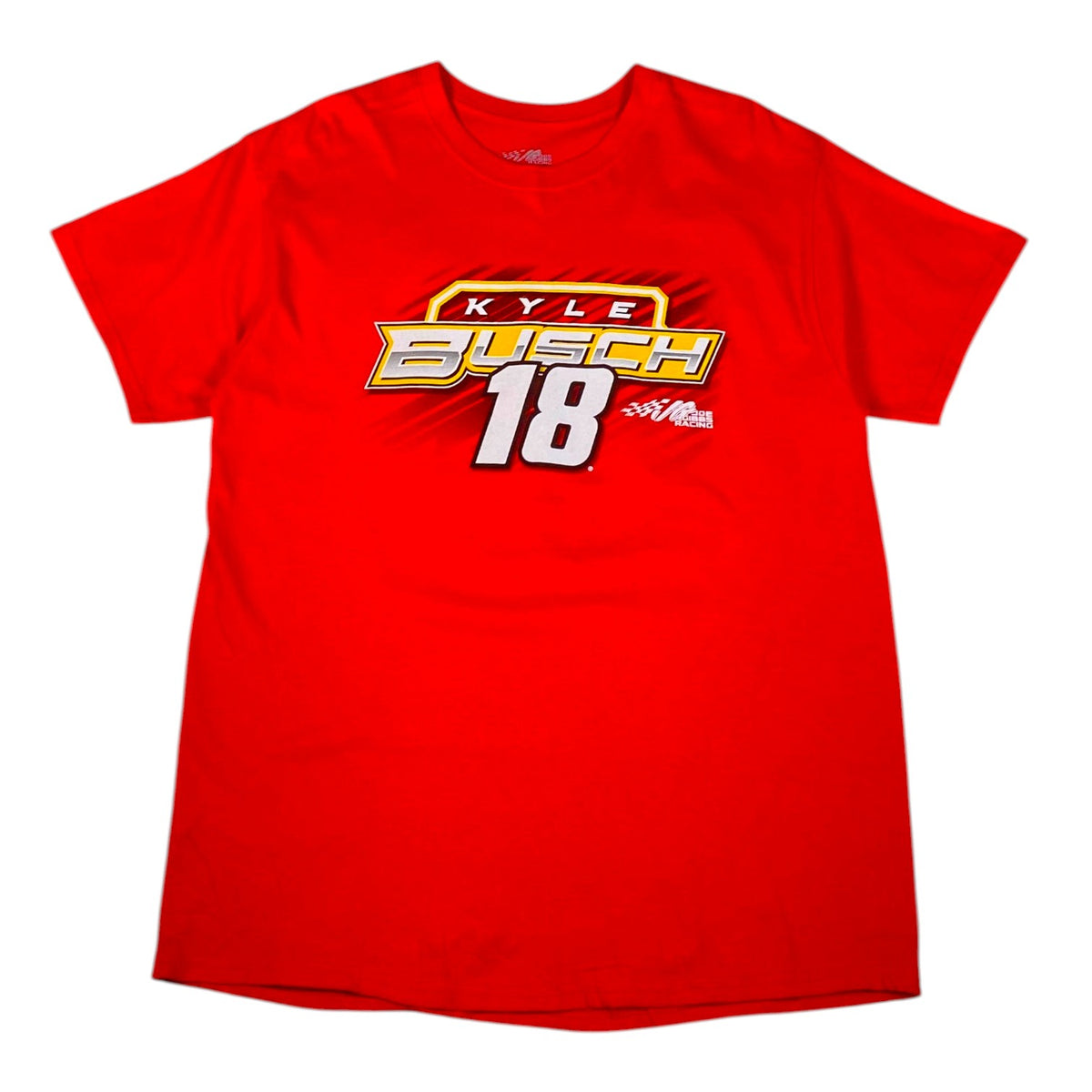 Digg It Thrift & Vintage red Kyle Busch Joe Gibbs Racing NASCAR t-shirt with number 18 graphic