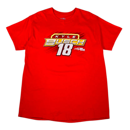 Digg It Thrift & Vintage red Kyle Busch Joe Gibbs Racing NASCAR t-shirt with number 18 graphic