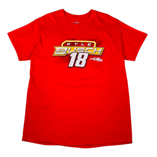 Digg It Thrift & Vintage red Kyle Busch Joe Gibbs Racing NASCAR t-shirt with number 18 graphic