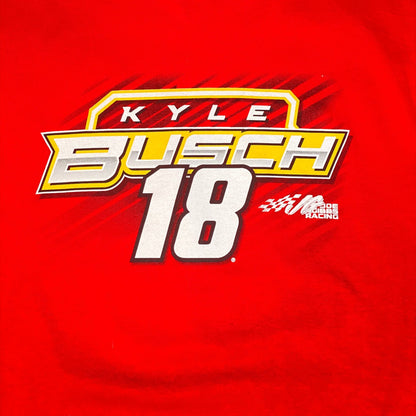 Digg It Thrift & Vintage red Kyle Busch Joe Gibbs Racing NASCAR t-shirt with number 18 graphic