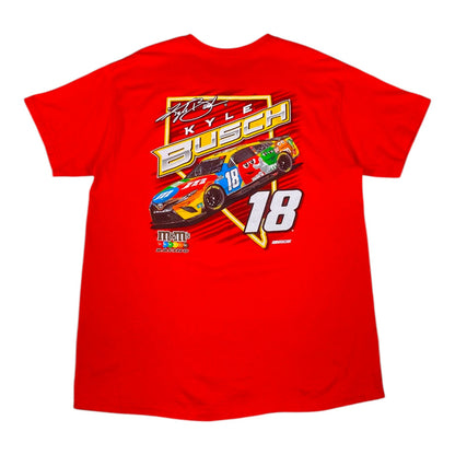 Digg It Thrift & Vintage red Kyle Busch Joe Gibbs Racing M&M’s NASCAR graphic t-shirt with number 18 print