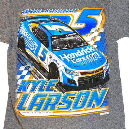 Digg It Thrift & Vintage heather grey Kyle Larson NASCAR t-shirt featuring a Hendrick Motorsports race car graphic.