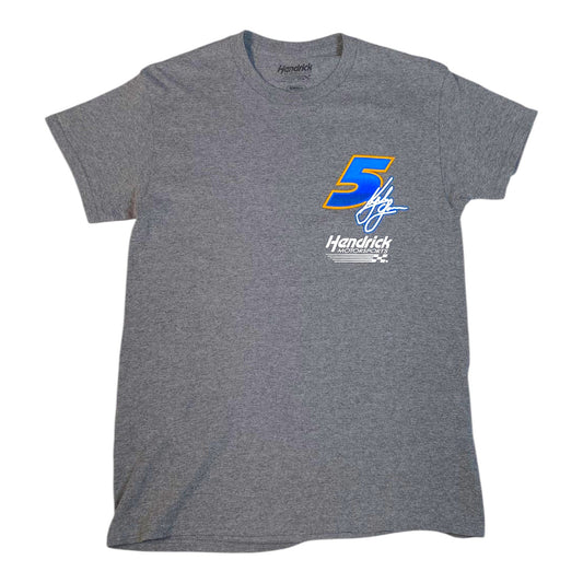 Digg It Thrift & Vintage heather grey Kyle Larson Hendrick Motorsports NASCAR t-shirt with number 5 graphic