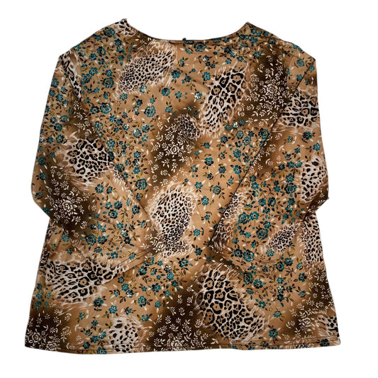Digg It Thrift & Vintage Carol Rose long sleeve top featuring a brown leopard and teal floral mixed print pattern.