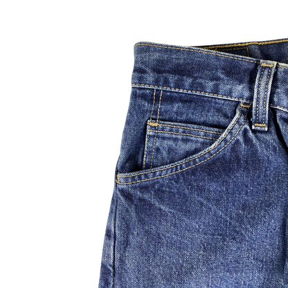 Digg It Thrift & Vintage Levi's 607 blue denim jeans featuring a classic coin pocket and contrast yellow stitching.