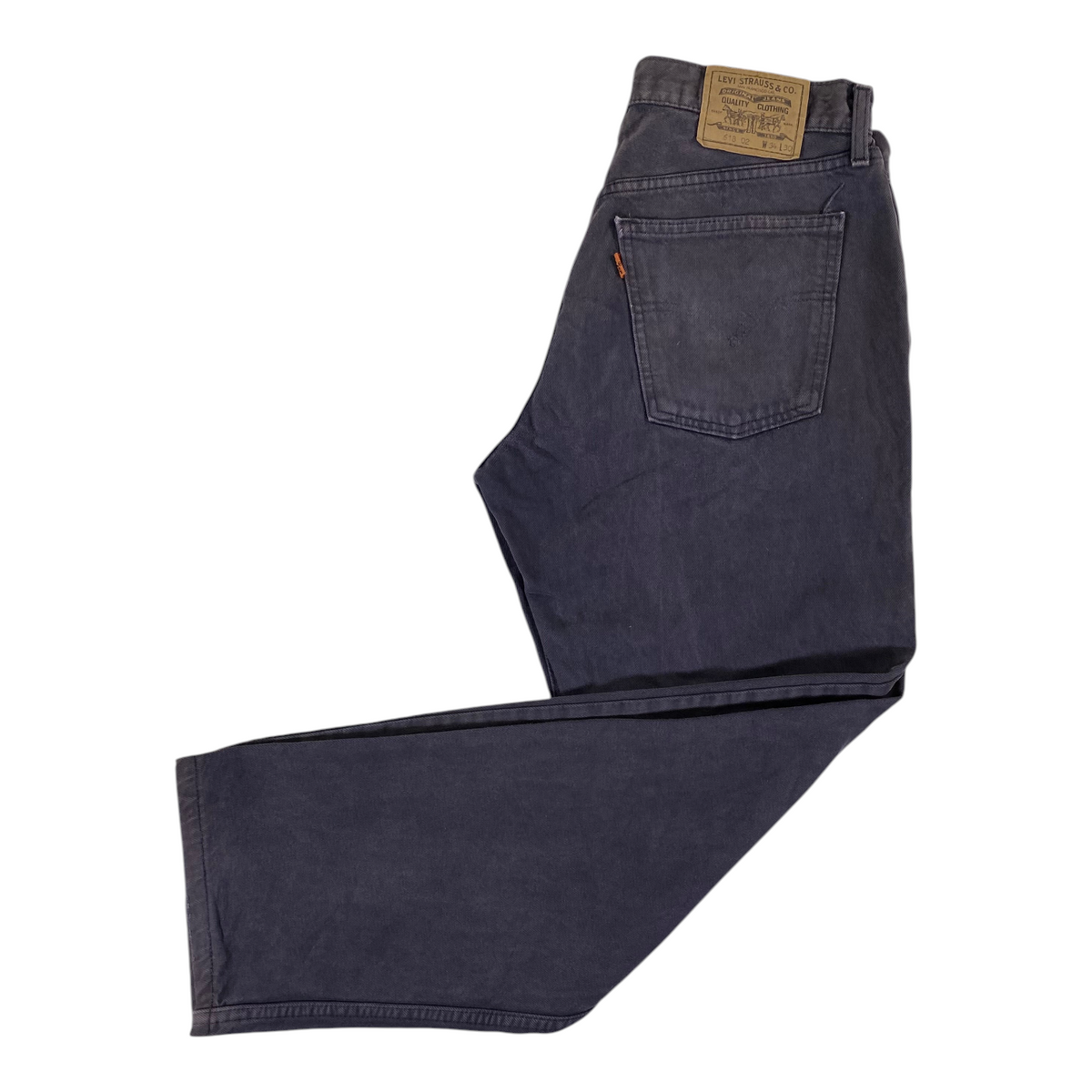 Digg It Thrift & Vintage Levi's 618 Orange Tab faded black denim jeans with leather back patch.