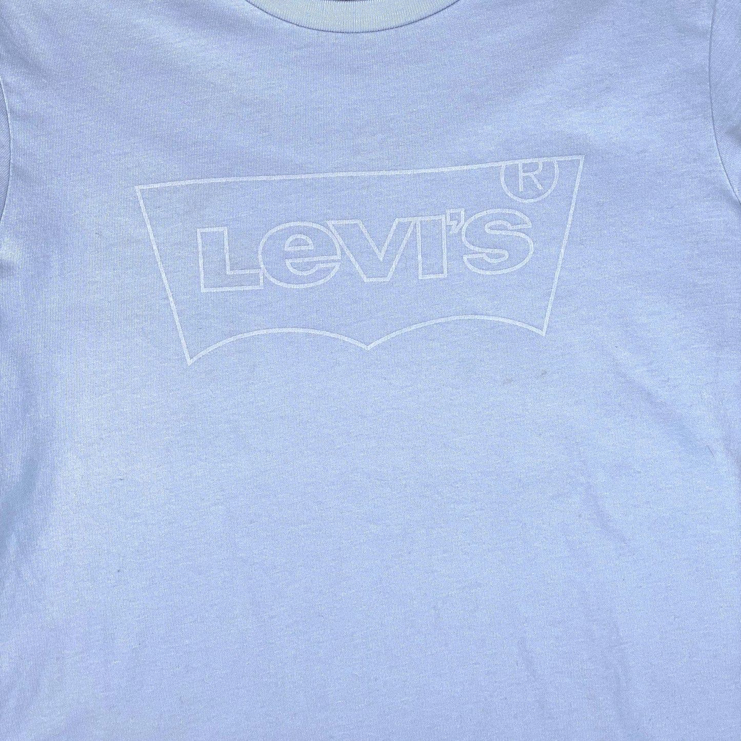 Digg It Thrift & Vintage Levi's baby blue cotton t-shirt with a subtle white logo graphic on the chest.