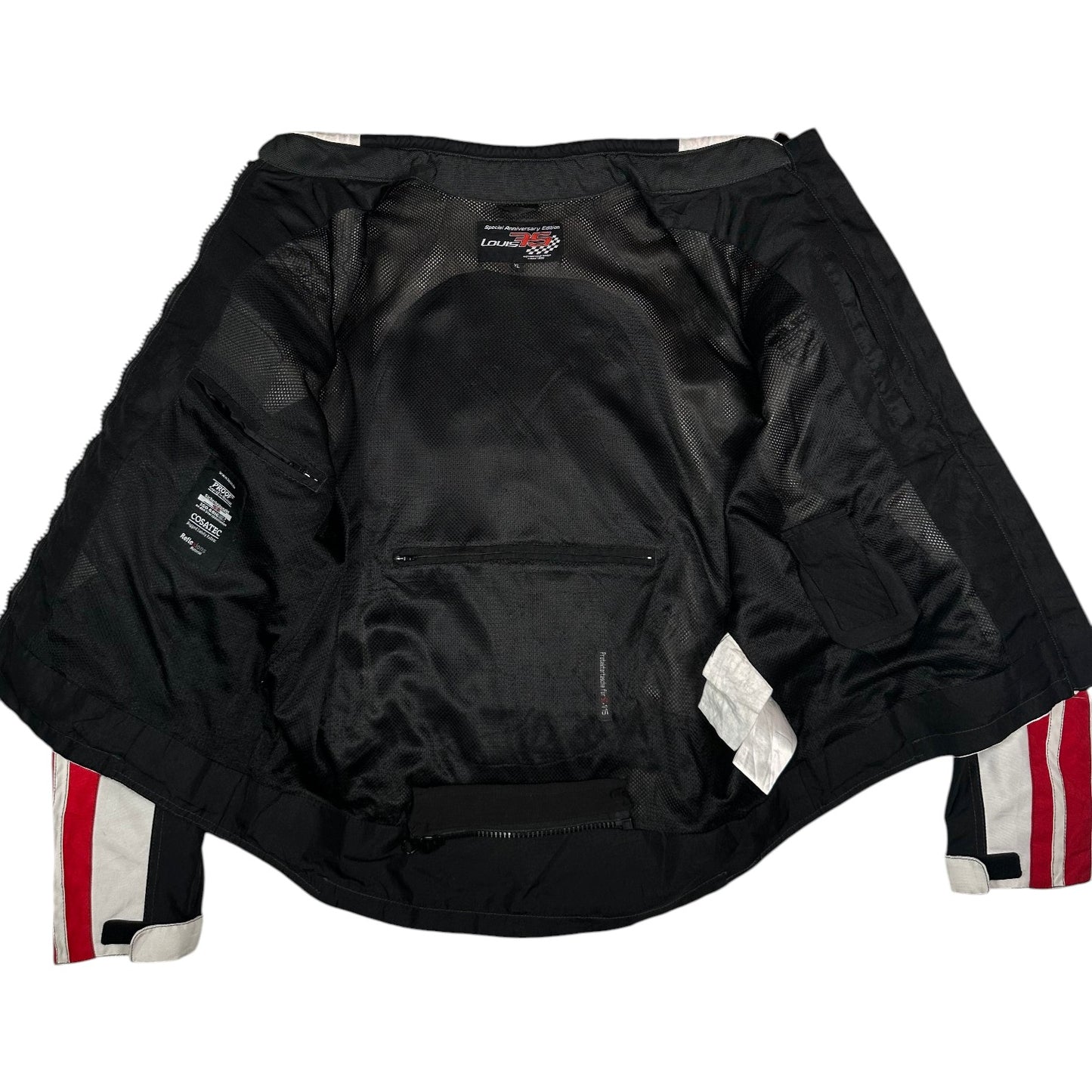 Digg It Thrift & Vintage Louis 75th Anniversary Edition black motorcycle racing jacket with mesh interior lining