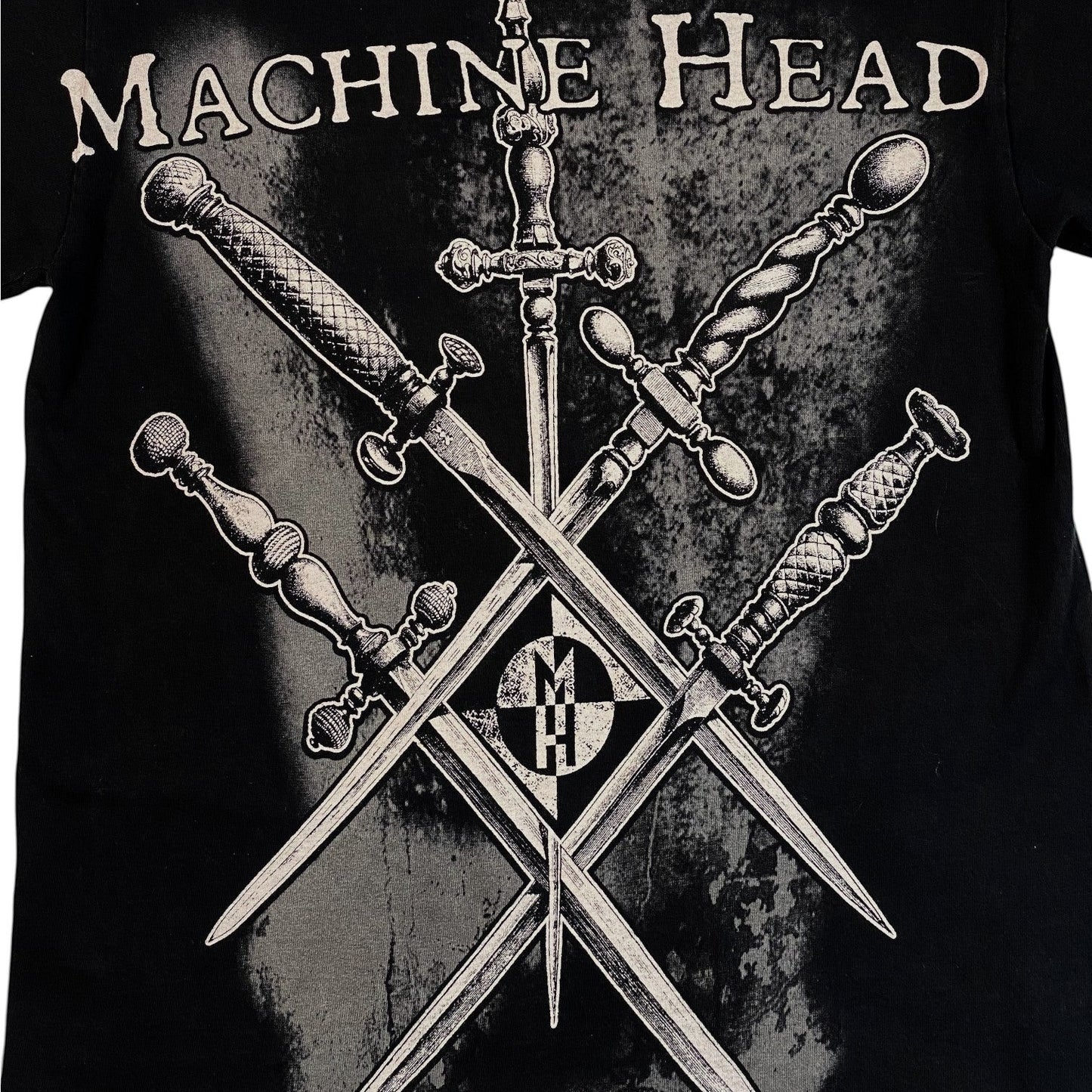 Digg It Thrift & Vintage black Machine Head The Blackening band t-shirt with a graphic of crossed swords