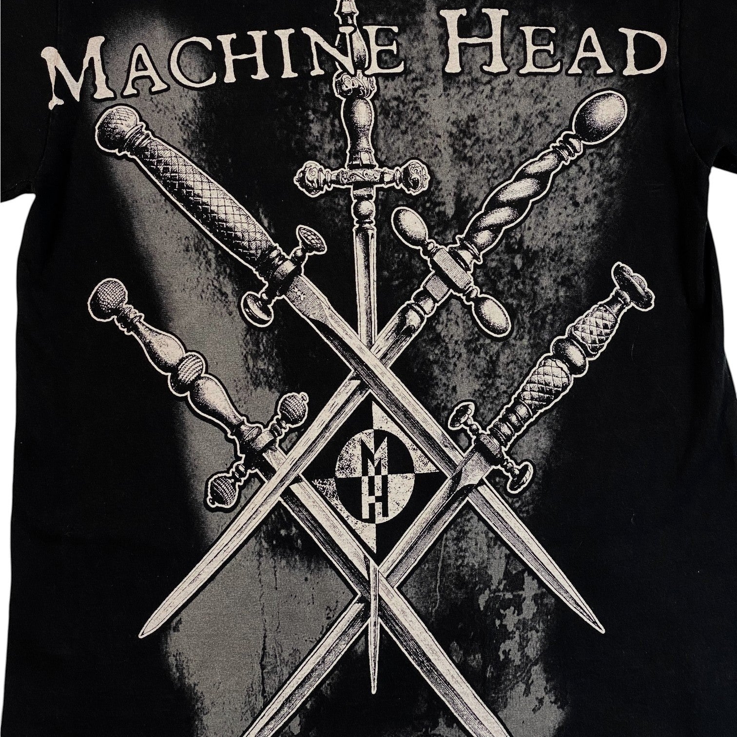 Digg It Thrift & Vintage black Machine Head The Blackening band t-shirt with a graphic of crossed swords