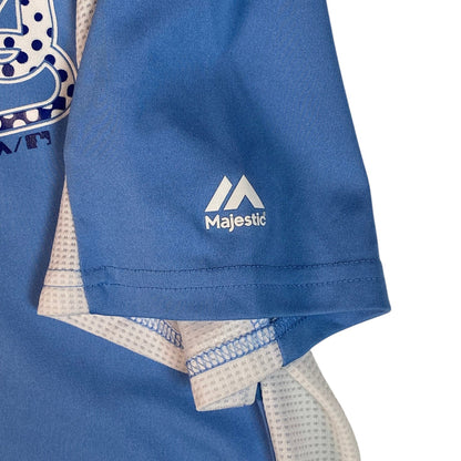 Digg It Thrift & Vintage blue Majestic Cool Base Kansas City Royals baseball jersey sleeve with white logo detail
