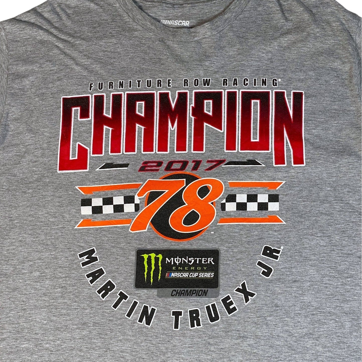 Digg It Thrift & Vintage grey Martin Truex Jr. 2017 NASCAR Cup Series Champion graphic t-shirt