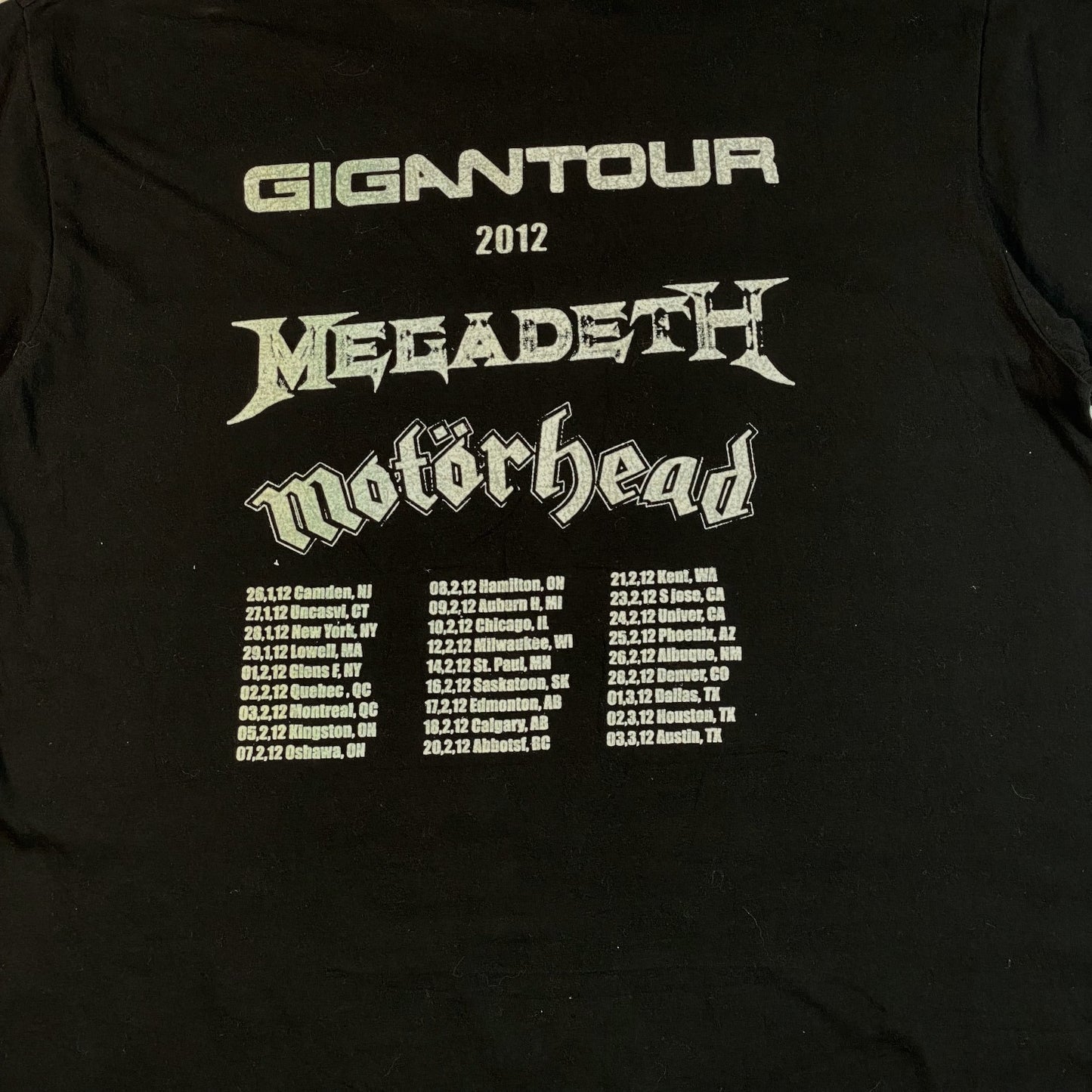 Digg It Thrift & Vintage black Megadeth and Motörhead Gigantour 2012 concert tour graphic t-shirt back print
